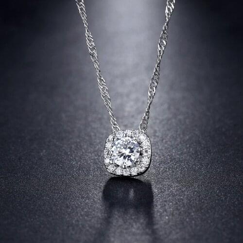 GMGYQ AAA+CZ Zircon Necklace Trendy Round Cut Pendant Chains Sliver Color Square Form Crystal Jewelry For Women Men Party