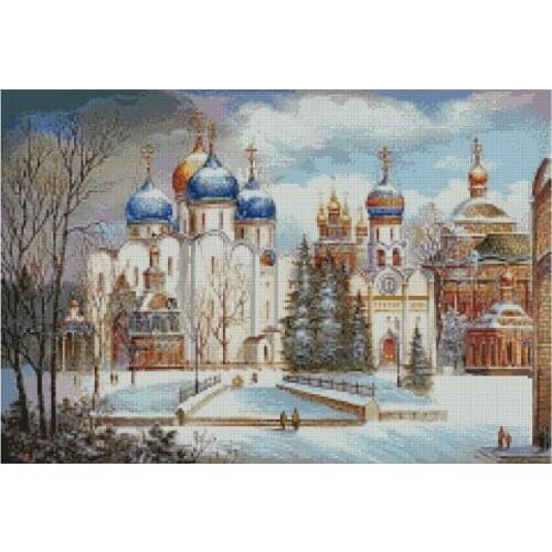 Castle in snow Scenery Top Quality Embroidery Needlework 14CT Unprinted Art Cross Stitch Kits sewing kit DIY Handmade Decor