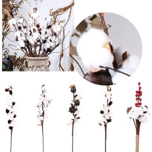 Natural Dried Flowers Artificial Cotton Decorative Flower Branch Simulation Flower DIY Wedding Home Party Fake Flowers