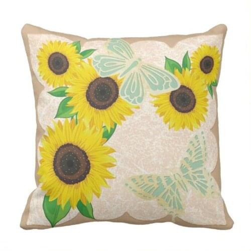 Sunflowers and butterflies throw pillow case