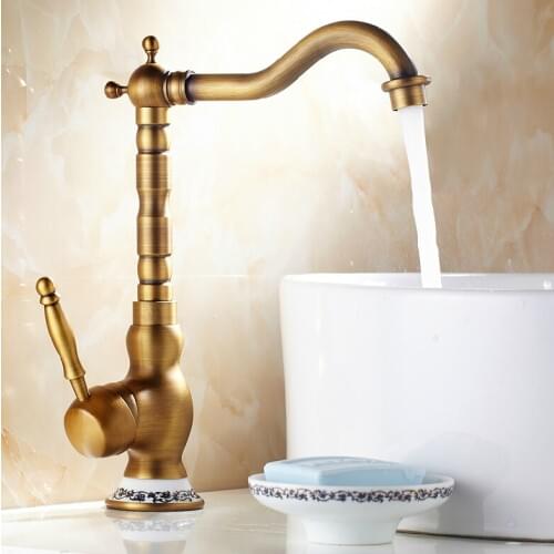 New Arrive Deck Mounted Single Handle Bathroom Sink Mixer Faucet Antique Brass Hot and Cold Water antique kitchen faucet