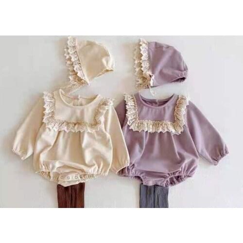Autumn Baby Clothes Ruffle Todder Girl One Piece Infant Bodysuit With Hat