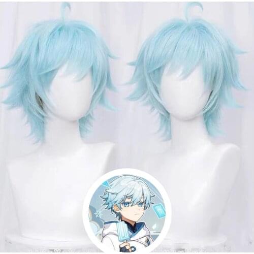Game Genshin Impact Chongyun Cosplay Wig Chong Yun Light Blue Short Synthetic Hair Halloween Carnival Party Role Play Wigs