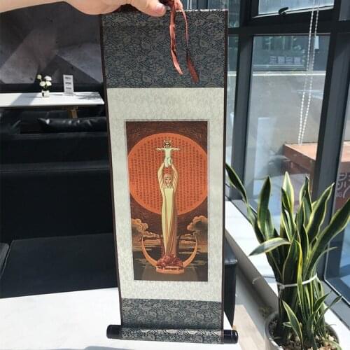 Gifts Our Lady of Sheshan Virgin Mary Catholic Holy Land Art Print Painting Wood Hanging Rod Wall Decor Artificial Silk Maria