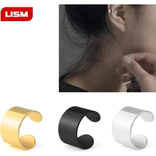 Simple Personality Pierced Ear Cuffs Punk Stainless Steel Gold Silver Color Clip Earrings Women Men Hip Hop Earrings Brincos