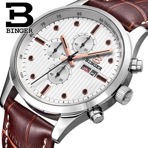 Brand Luxury Quartz Mens Watches Switzerland BINGER Watch Men Sapphire Male Watch Waterproof Luminous Wristwatches Chronograph