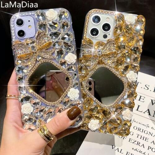 Luxury Diamond Glitter Bling Mirror Phone Case For SamsungS6 S7 S8 S9 S10 S20 S21 PLUS Note 5 8 9 10 20 Girl Makeup Mirror Cover