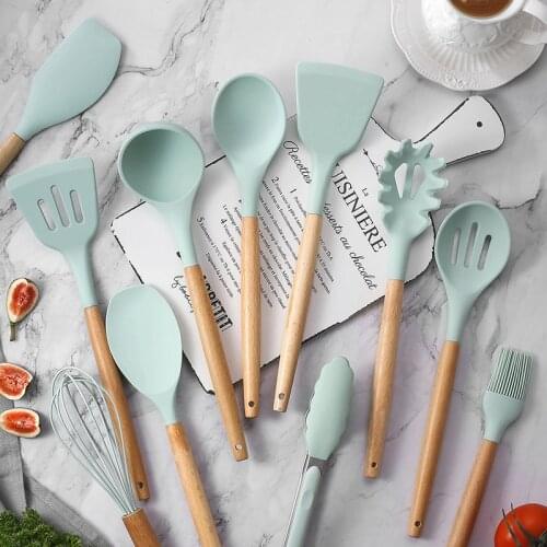 11Pcs Silicone Kitchenware Cooking Utensils Set Non-Stick Silica Heat Resistance Kitchen Gadgets Spoon Spatula Tools Accessories