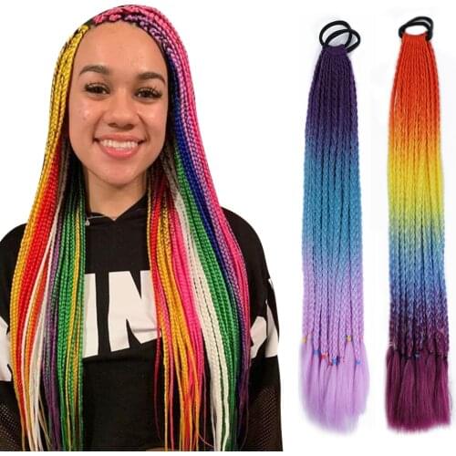 Synthetic Braiding 24Inch 12Roots Ponytail Hairpiece With Rubber Band Hair Ring Braided Chignon Ponytail Hair Afro Curls