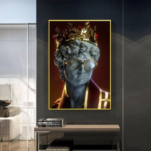 David sculpture and golden crown wall art paintings and stylish bedroom decoration paintings