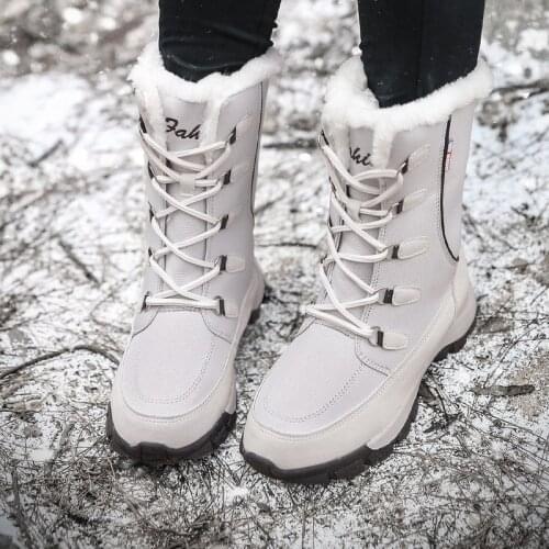 Autuspin Warm Plush Snow Boots Women Fashion Round Toe Mid-calf Short Boot Female Waterproof Oxford Fabric Shoes Big Size 36-42