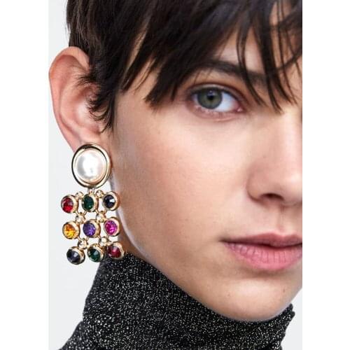 Crystal Drop Dangle Earrings For Women Simulated Pearl Earings Bohemian Statement Earings
