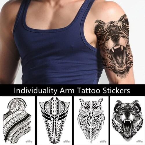 Domineering Totem Wolf Tiger Body Art Water Transfer Waterproof Temporary Tattoo Sticker For Women Men Large Arm Fake Tattoos