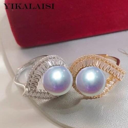 YIKALAISI 925 Sterling Silver Rings Jewelry For Women 11-12mm Oblate Natural Freshwater Pearl Rings 2021 Fine New Wholesales