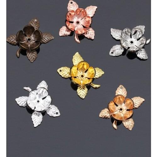 50 PCS 18*21mm Metal Brass Flowers Base Settings DIY Accessories Filigree Flowers Bead Caps For Jewelry Making