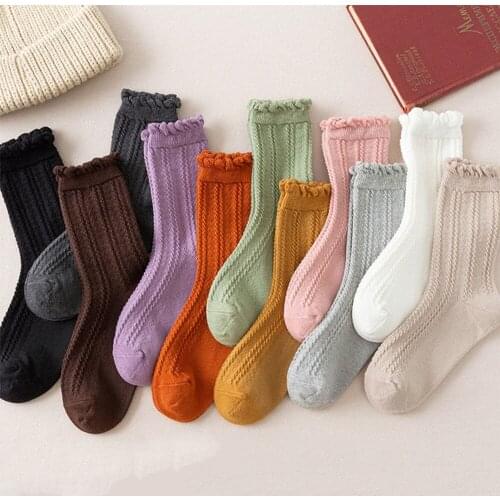 Women Ruffle Frilly Socks Casual Breathable Jacquard Cotton Sock Hosiery Women Solid Color Soft Fashion Socks 2020 Hot