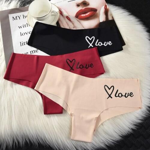 Womens Ice Silk Panties Fashion Love Heart Seamless Briefs Solid Mid Waist Sports Panty Underwear Comfort Ladies Lingerie