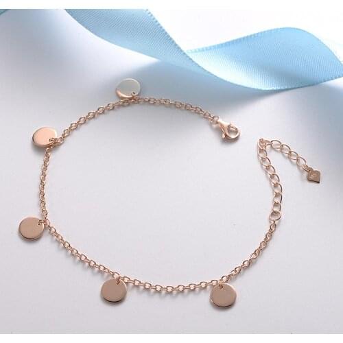 925 Sterling Silver Jewelry Female Gold Round Disc Womens Bracelets Accessories for Women Statement Jewel Birthday Party Gifts