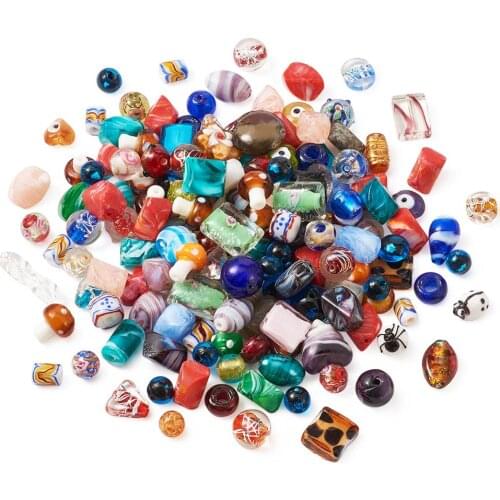 200pcs/box Mixed Color Handmade Lampwork Beads Assorted Shapes Bead for jewelry making DIY Crafts Decorate 4~20x4~20mm F50