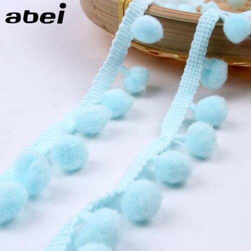 25mm 5Yards Light Blue Pom pom fringe Lace Fabric Knitted Pompom Lace Ribbon Handmade Sewing Accessories DIY Craft Material