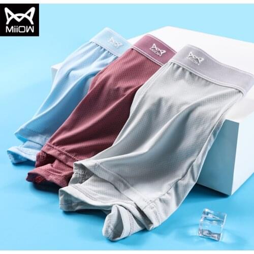 3pcs Mens underwear boxer shorts ice silk seamless ultra-thin youth trendy mesh breathable boxer shorts