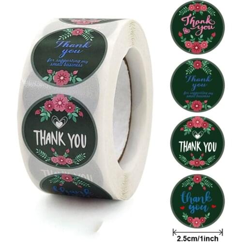 500pcs Pretty Floral Thank You Stickers Round Handmade Paper Seal Label for Birthday Gift Wedding Business Packaging Stickers