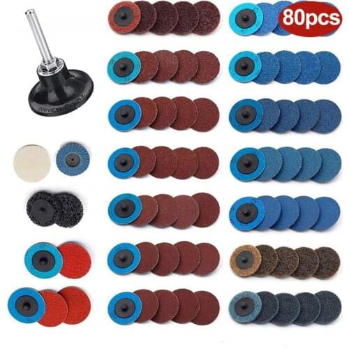 80pcs 2" Sanding Discs with 1/4" Shank for Rotary Sanding Disc Kit for Die Grinder Surface Grind Polish Burr Rust Paint Removal