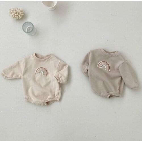 8916 Fashion Baby Embroidery Romper Autumn New 2021 Rainbow Infant Baby Boy One Piece Clothes Hot Sale Girls Onesies Outfits