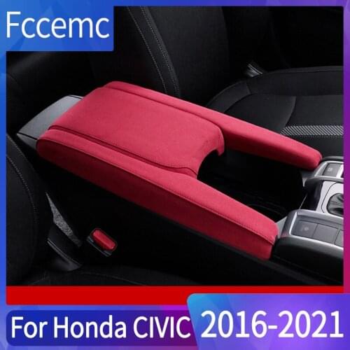 Car Armrest Box Panel Cover Door Armrest Frame Central Storage Box Interior Decoration Trim Sticker For Honda Civic 2016-2020