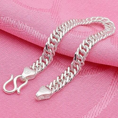 Daifuni 999 Sterling Silver Men Bracelets 9MM Charm Luxury Bracelets for Cuban 999 Silver Horse Whip Bracelets Jewelry Man Gift