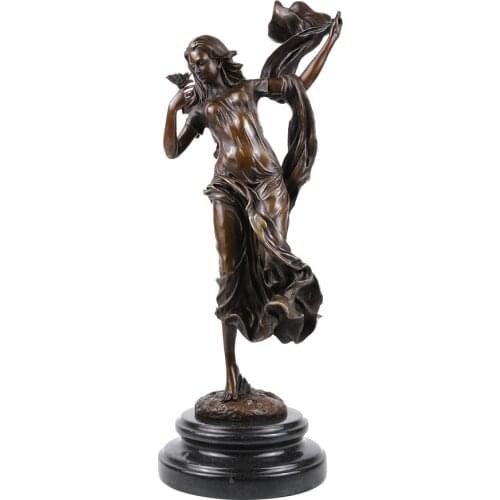 Bronze Sculpture Flower Woman Statue Gorgeous Western Female Art Marble Base Home Decor Gift