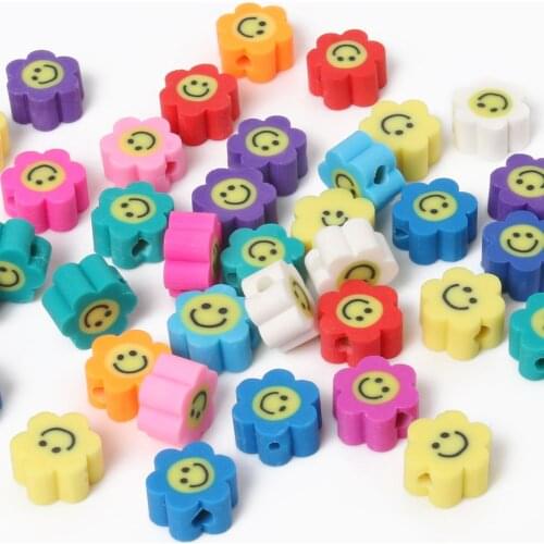 50pcs/lot 9mm Smiley Clay Bead Sunflower Shape Spacer Beads Polymer Clay Bead For Jewelry Making DIY Handmade Crafts Accessories