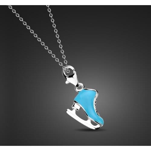 Fashion Personality 100% 925 Sterling Silver Woman Necklace Creative Ice Skate Pendant Chain Choker Jewelry Skier Gift