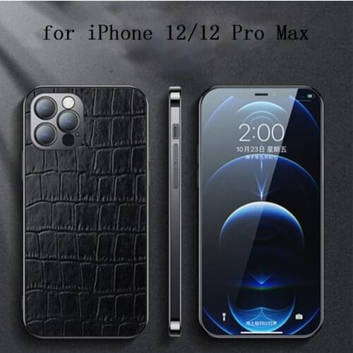 Genuine Leather Case for iPhone 12 Luxury Cow Back Phone Bag Cover for iPhone 12 Pro Max Slim Aluminum Bumper for iPhone 12 Pro