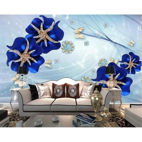 Custom Photo Wallpaper Mural Wall Sticker Dream Blue Rose Flower TV Wall Background papel de parede 3d wallpaper