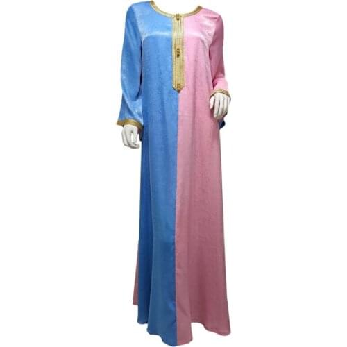 L5YA Womens Muslim Fashion Ramadan Eid Abaya Embroidery Elegant Casual Clothing Loose Comfortable with Double Color Design