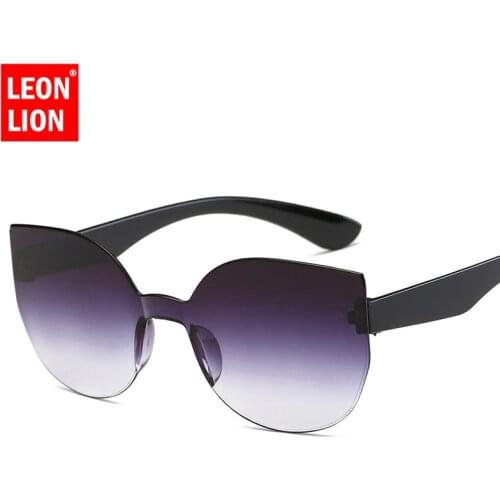 LeonLion 2021 Cat Eye Gradient Lens Sunglasses Women Retro One-piece Mirror Rimless Sun Glasses Vintage Travel Eyewear UV400