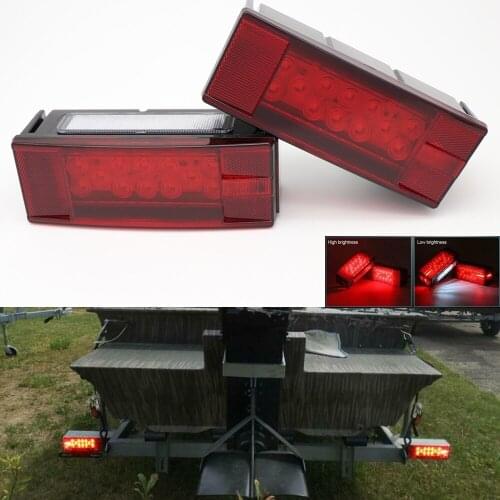Left + Right Waterproof Red Trailer RV Rectangle LED Tail Light Truck Boat Marine Stop Brake Lights 12V 8Inch