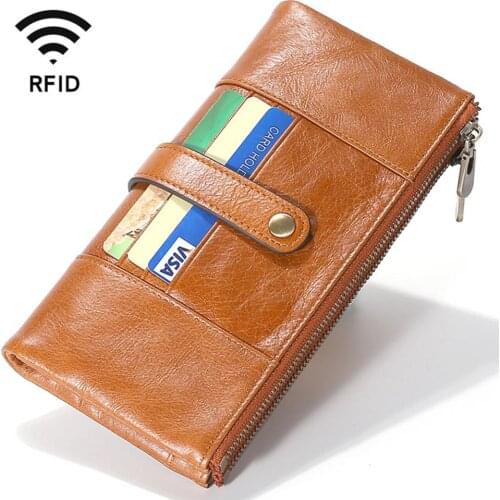 Fashion Womens Genuine Leather RFID anti-theft brush wallet Long Clutch Wallet HE134