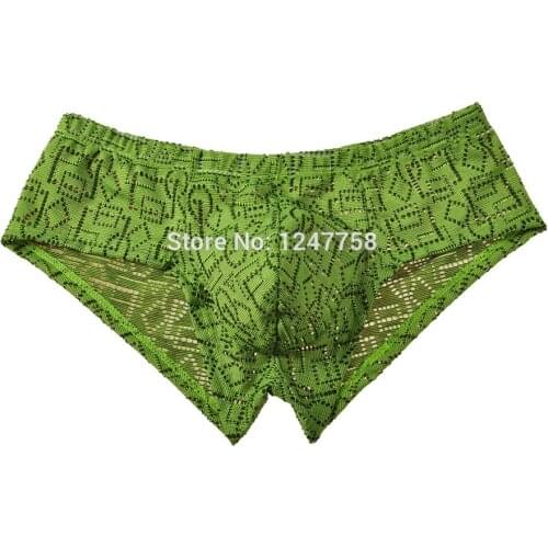 Men Mini Trunks Pants Hollow Pattern Bikini Boxer Underwear Jacquard Boxer