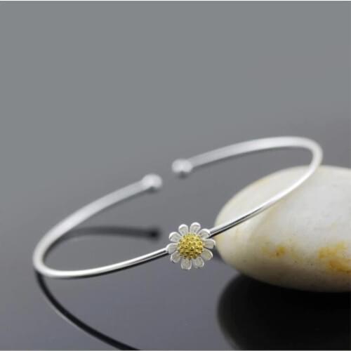 New Classic Beautiful 925 Sterling Silver Jewelry Fashion Bangles Small Fresh Daisy Sun Flower Female Gift Bracelet SB33