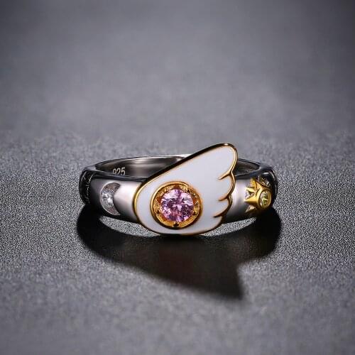 Cardcaptor Sakura Card Cosplay Sealing Wand Sun Moon Inspired Sterling 925 Silver Engagement Ring
