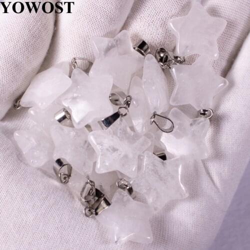 Wholesale 10Pcs/Lot Fashion Assorted Natural Stone White Crystal Dangle Star Beads Charms Pendants For Jewelry Making QV0007