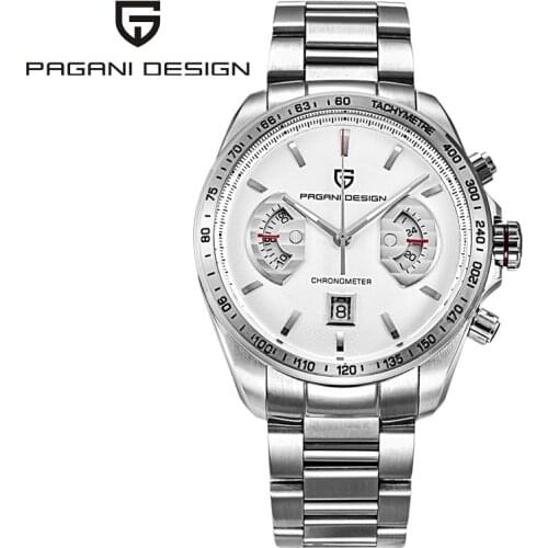 PAGANI DESIGN Mens Chronograph Leather Watches Luxury Quartz Stainless Steel Case Leather Band