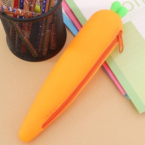 1Pc Cute Cartoon Carrot Portable Silicon Pen Pencil Bag Makeup Cosmetic Pocket School School Stationary Gifts Case Storage Bags
