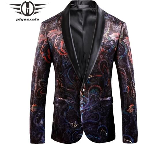 Plyesxale 2018 New Arrival Blazer Masculino Casual Jackets Shawl Collar Male Blazer Jacket Slim Fit Mens Printed Blazers Q158