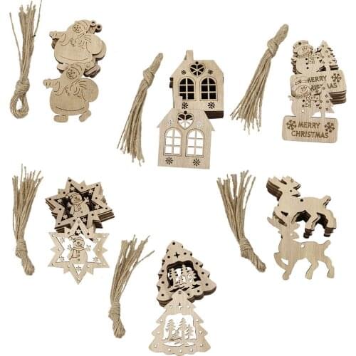 10PCS Unfinished Wood Ornament Wood Hollow Bell Star Cutout Pieces Embellishment Hanging Tags Pendant For Xmas Tree Decor