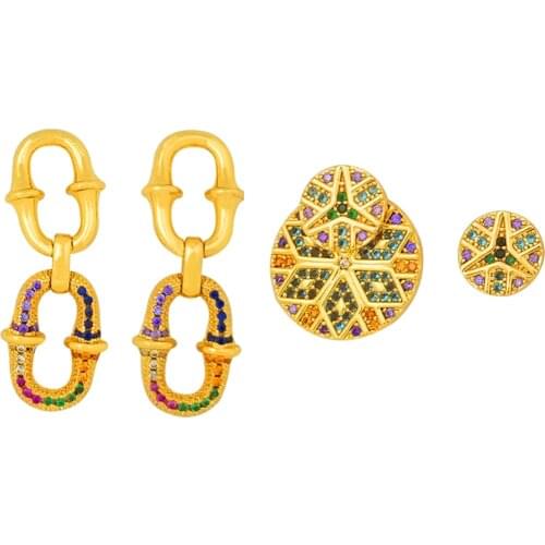 Rainbow Oval Stud Earrings Ladies CZ Jewelry Trendy Style 24k Gold Tennis Earrings Diy Round Circle Stud Earrings For Women