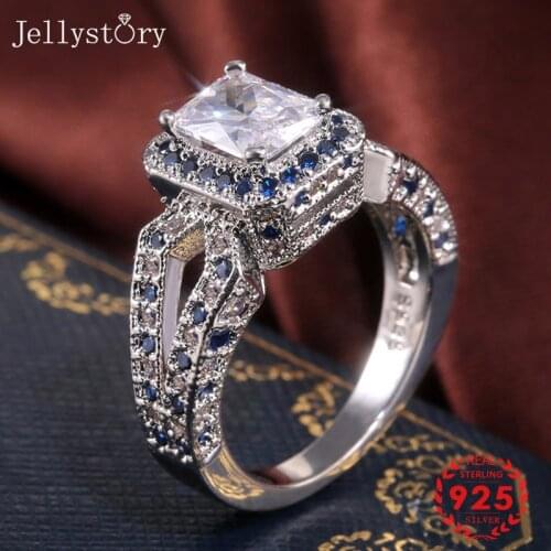 Jellystory Luxury 925 Silver Ring with Rectangle shaped Sapphire zircon gemstones jewellery Rings for women Wedding Party Gifts