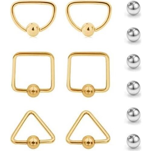 JFORYOU 12Pcs Nose Rings and Replacement Ball Tragus Cartilage Earrings 16G Stainless Steel D Square and Triangle Shaped Jewelry